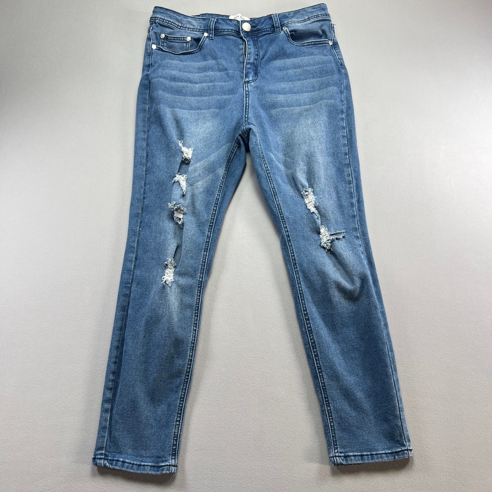 Deja Bleu Skinny Jeans Womens 14 Blue Whiskered Denim Cotton Stretch Distressed